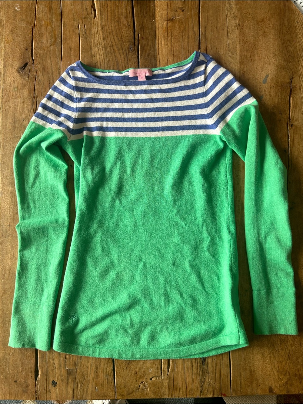 Lilly Pulitzer striped sweater top stretch green blue white striped nautical